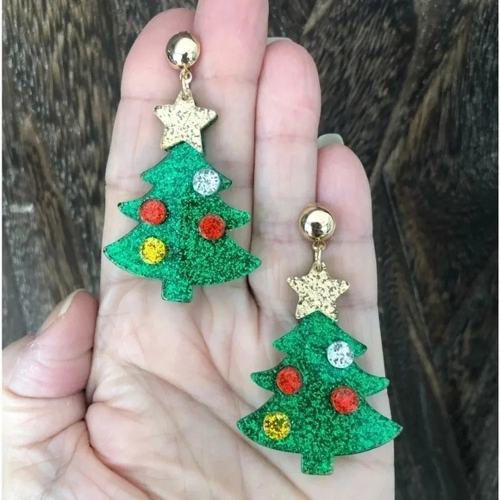 3 for $25/ Large Resin Decorated Christmas Tree Earrings NWT